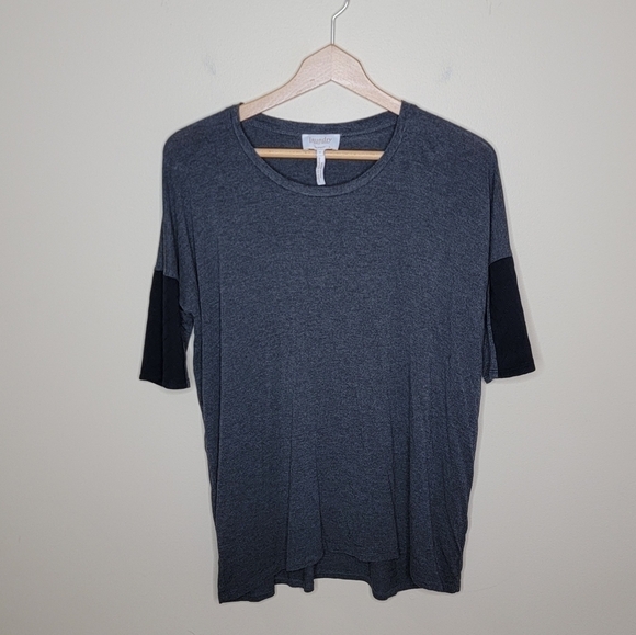 Laundry by Shelli Segal | Gray Dolman Tee with Black Quilted Sleeves - Picture 1 of 4